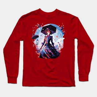 Bright Cyberpunk Mary Poppins Original Lineart Long Sleeve T-Shirt